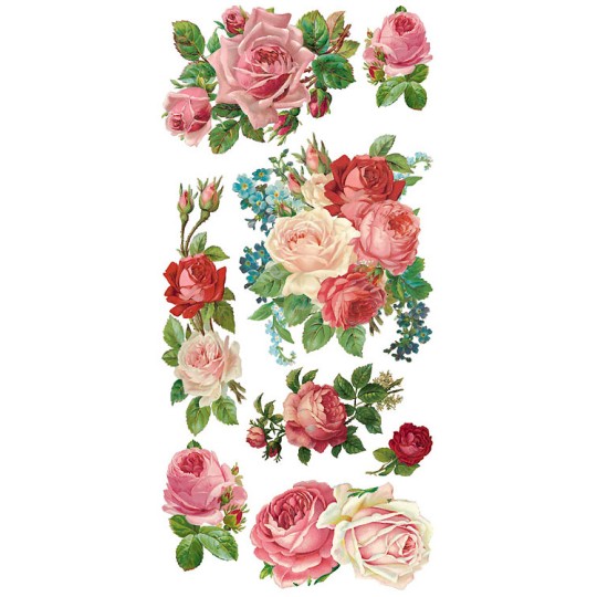 1 Sheet of Stickers Mixed Pastel Pink Roses and Flowers